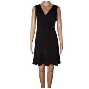 NEW!! Michael Kors Womens Black Sleeveless Faux Wrap Jersey Knit Dress Logo - S